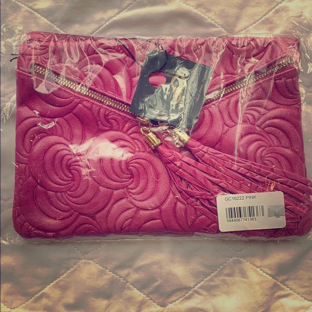Giorgio Costa Pink Swirl-Embossed Leather Clutch